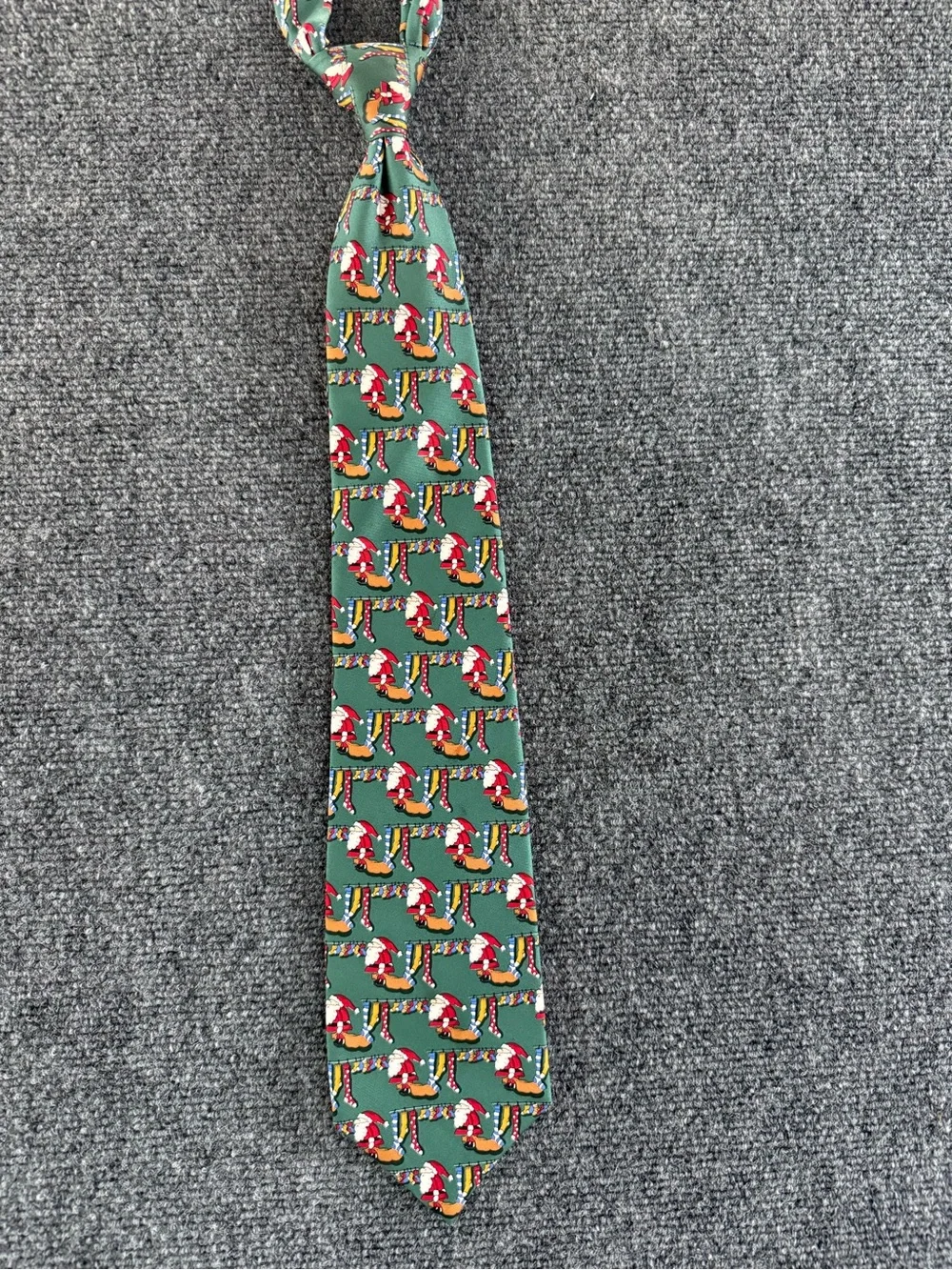Windsor Green Silk Tie with Red and Yellow Holiday Pattern